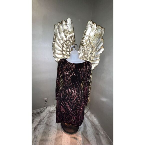 Cache Purple Black Swirl Beaded Long Sleeve Evening Cocktail Dress Sz S - Picture 6 of 15